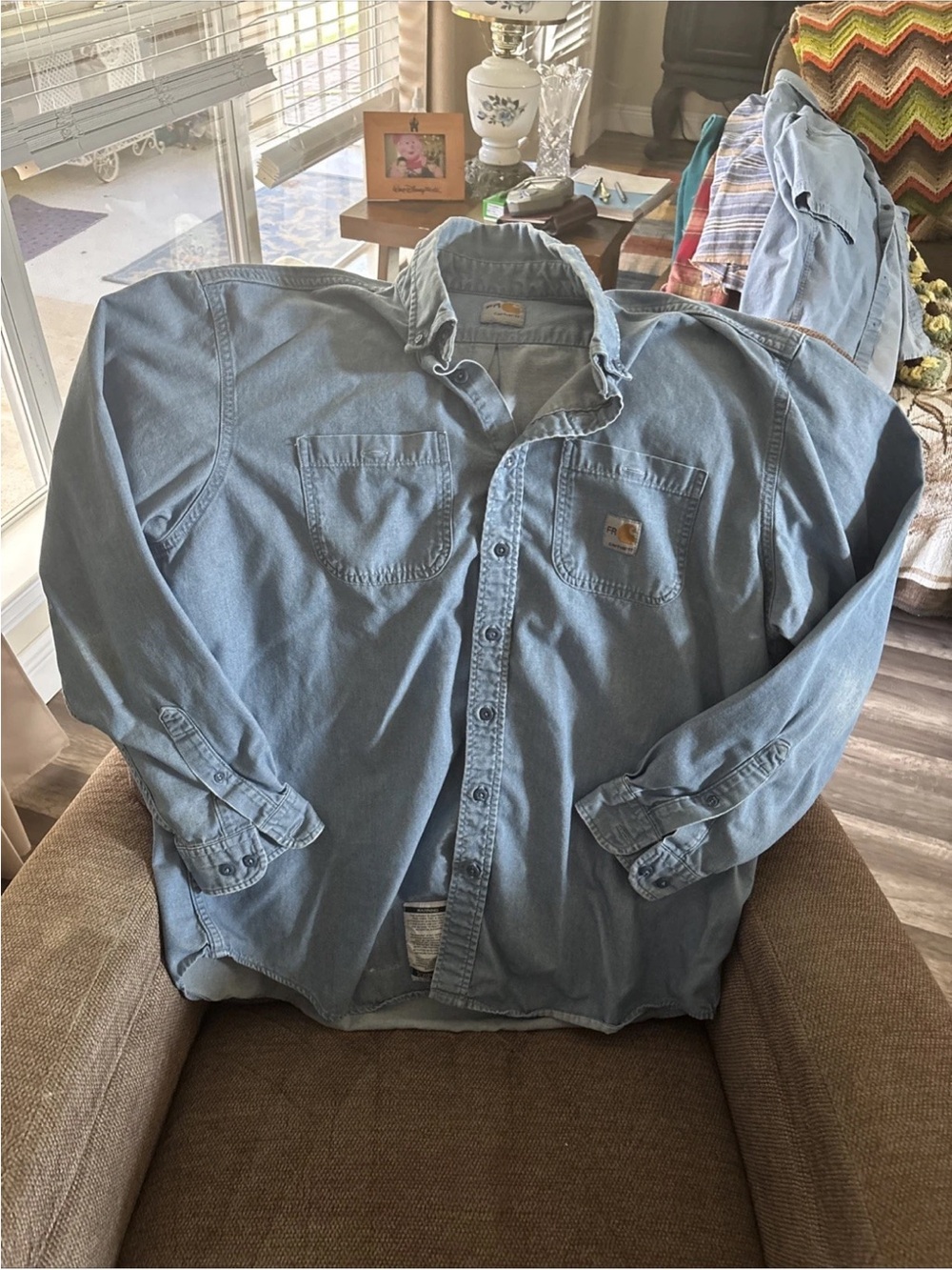 Carhartt Men's Light Blue Denim Button-Down Work Shirt